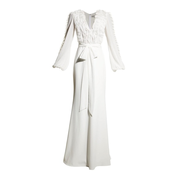 Badgley Mischka White Long Sleeve Evening Gown - Picture 3 of 5